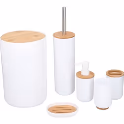 Set de 6 accessoires de salle de bain - Plastique et bambou