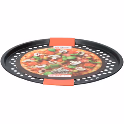 Plat à pizza robuste de la marque Alpina. Diamètre 34 cm. Couleur noir.