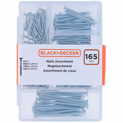 [Assortiment complet] Cet assortiment d'ongles Black+Decker contient 165 pièces pour répondre à tous vos besoins de bricolage ...