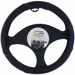 Housse de volant decar, 38 cm. Couleur noire avec décoration depiqûres bleues.