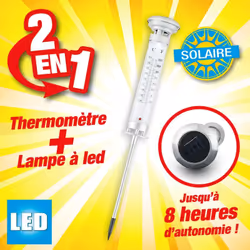 Lampe solaire thermomètre Diamètre 9cm x hauteur 57cm 1led Cet article vous offre une double utilisation : lampe de jardin et ...