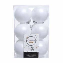 Boite De 12 Boules Décoratives De Couleur Blanches Pour Arbre De Noel. Ø6cm (diamètre)