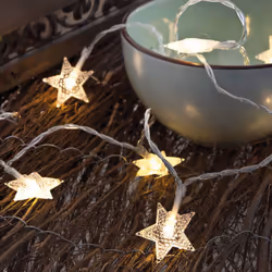 Guirlande lumineuse 10 leds à piles fixes avec étoiles white froid 1,3m piles 2xaa non incluses ip20 câble transparent 10cm e ...