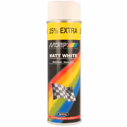 Peinture aérosol MOTIP White Spray paint en finition mate et brillante pour peindre les pièces de votre voiture.