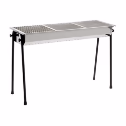 Hendi RESTO, Barbecue, Charbon de bois (combustible), 3 zone(s), Ensemble de cuisson, Réseau, Noir, Acier inoxydable