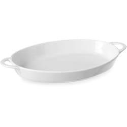 Plat de cuisson ovale avec anses 165x105x30mm en porcelaine blanche - Hendi 784006