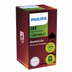Philips MasterLife 13972MLC1 Lampe pour éclairage avant 24 V, 70 W, 24 V, H7, Halogène, 3200 K, 1 pièce(s)