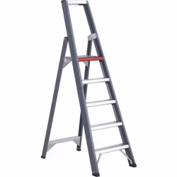 Escabeau à marches en aluminium, accès un côté, avec bac porte-outils, 5 marches, hauteur de travail 3200 mm. Produit livré = ...