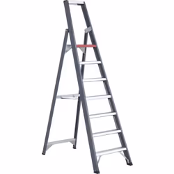 Escabeau à marches en aluminium, accès un côté, avec bac porte-outils, 7 marches, hauteur de travail 3650 mm. Produit livré = ...