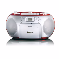 Lenco SCD-42, FM, Lecteur, CD, CD-R, CD-RW, Auto stop, Répéter, LCD, Rouge, Argent