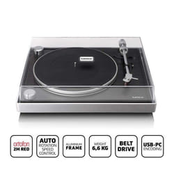 Lenco L-455BK – Platine vinyle avec courroie visible cadre alu brossé et cellule Ortofon 2M RED – Noir