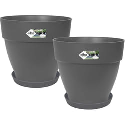 ELHO Lot de 2 pots de fleur rond avec soucoupes Vibia Campana + Loft - Ø298 x H258cm + soucoupe Ø21 x H28cm - 22 L - Noir