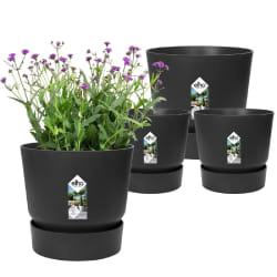 ELHO Lot de 2 pots de fleur rond Greenville - Ø14xH134 cm et Ø16xH153 cm - 7 L - Noir