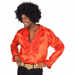 Chemise disco rouge homme L - Effet satiné - Manches évasées - Froufrou
