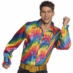 Chemise Disco Rainbow Homme - Boland - Taille XL - Satiné - Froufrous - Soirée Disco