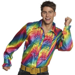 Chemise Disco Rainbow Homme - Boland - Taille XL - Satiné - Froufrous - Soirée Disco