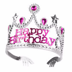 Boland 44077, Diadème pour déguisement, Enfant, Femelle, Happy Birthday, Polystyrène, Argent