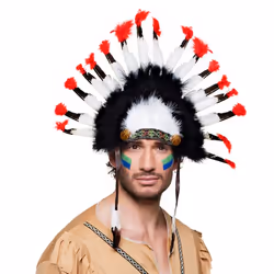 Boland 44138, Chapeau de déguisement, unisexe, Mohawk, Feather, Polyester, Noir, Rouge, Blanc, 310 mm