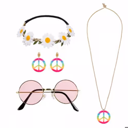 Set accessoires hippie (bandeau lunettes boucles doreilles et collier)