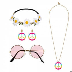 Set accessoires hippie (bandeau lunettes boucles doreilles et collier)
