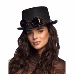 Chapeau Haut-de-Forme Adulte Steam Punk avec Lunettes - BOLAND - Steamgoggles - Mixte - Noir - Intérieur
