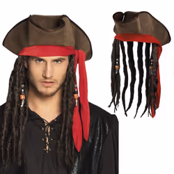 Chapeau Pirate Tricorne - BOLAND - Dirty Jack - Foulard Rouge - Dreads Locks