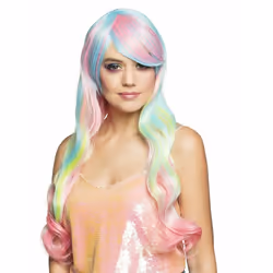 Perruque longue arc-en-ciel pastel femme