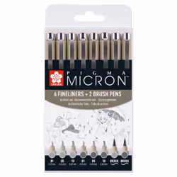 Sakura Pigma Micron, Gris, Gris clair, Plastique, Rond, Encre à base d'eau, 0,6 mm, Ampoule