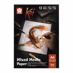 Bloc papier à dessin - A6 - Aquarelle - Fusain - Encre - Gouache - 12 feuilles - Sakura