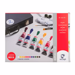 Van Gogh Couleurs à l’acrylique coffret XL pour débutants | 12 x 40 ml + accessoires, 40 ml, Rouge, Tube