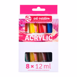 Talens Set acrylique | 8 x 12 ml, 12 ml, Noir, Marron, Cyan, Vert, Magenta, Blanc, Jaune, Tube, Imperméable