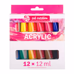 Talens Set acrylique | 12 x 12 ml, 12 ml, Noir, Bleu, Cyan, Vert, Magenta, Rouge, Blanc, Jaune, Tube