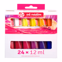 Talens Set acrylique | 24 x 12 ml, 12 ml, Noir, Bleu, Cyan, Vert, Magenta, Orange, Rouge, Violet, Blanc, Tube