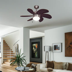 Bestron - Ventilateur de plafond Interrupteur à tirette Ventilateur aller et retour Ventilateur plafonnier, bois brun foncé, titane, douille E14, DxH