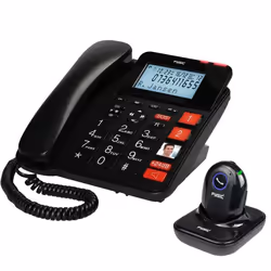 Fysic FX3960 - Téléphone filaire avec répondeur et émetteur dalarme SOS sans fil noir