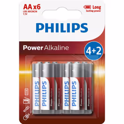 Philips Power Alkaline Batterie LR6P6BP/10, Batterie à usage unique, AA, Alcaline, 1,5 V, 6 pièce(s), 14 mm