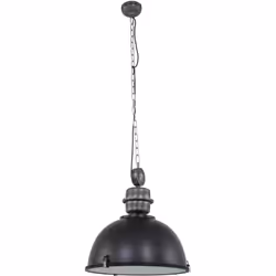 La lampe suspendue industrielle XXL Bikkel de Steinhauer en noir a un design puissant et robuste. L'abat-jour en métal avec u ...