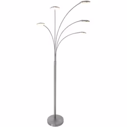 Découvrez la lampe sur pied moderne à 5 lumières de la série Synna. Cette lampe arc en métal a une finition en acier brossé e ...