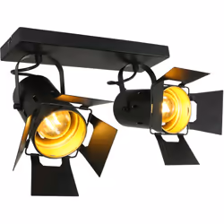 Le spot industriel en métal noir de la série Carree de Mexlite offre une apparence unique avec ses doubles sources lumineuses ...