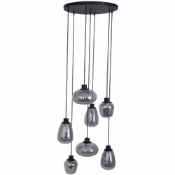 Suspension de la série Reflexion. La suspension à 7 lumières est fabriquée en acier et en verre. Chaque bulbe lumineux est ré ...