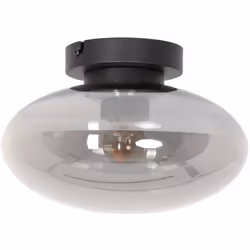 Lampe de plafond moderne Reflexion en noir élégant avec une plaque de plafond en métal et un verre fumé avec un effet miroir. ...