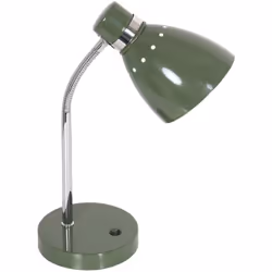 Tafellamp Spring en vert avec un pied en argent, un abat-jour vert audacieux et un socle vert assorti. Équipée d'un culot E27 ...