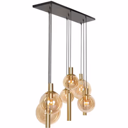 Ajoutez une touche d'élégance à votre intérieur avec le plafonnier doré à 9 lumières de Steinhauer. Les 6 boules en verre amb ...
