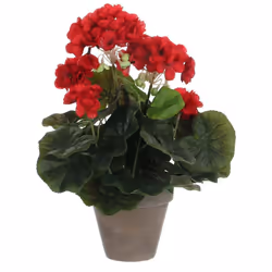 Géranium Artificiel Rouge En Pot Plastique Gris, Haute Qualité, Aspecte Naturel 11,5x33cm