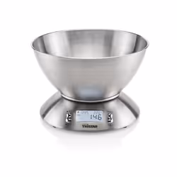 Tristar KW-2436 Balance de cuisine, Balance de ménage électronique, 5 kg, 1 g, Acier inoxydable, Rond, Boutons