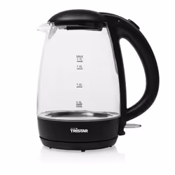 Tristar WK-3400 Bouilloire, 1,7 L, 2200 W, Noir, Transparent, Verre, Indicateur de niveau d'eau, Arrêt de sécurité en cas de  ...