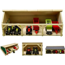 Grange à tracteur 1:87 - Kids Globe - Hangar en bois - Toît rabattable - Rangement pour 6 véhicules