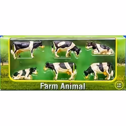 Figurines - Kids Globe - FGK570009 - Lot de 4 Vaches Debout et 2 Couchées - Noir - Plastique-Résine