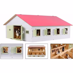 Écurie de chevaux - KIDS GLOBE - 7 box à cheveux - Bois et simili - Rose et blanc