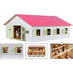 Écurie de chevaux - KIDS GLOBE - 7 box à cheveux - Bois et simili - Rose et blanc